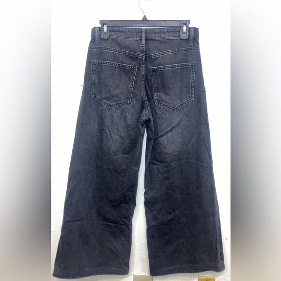 MNG High Rise Black Wide-Leg Jeans Non Distressed size 2 #730 - Picture 2 of 2